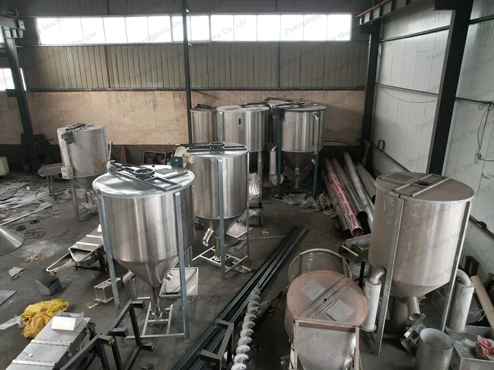 plastic pellet storage silo in plant